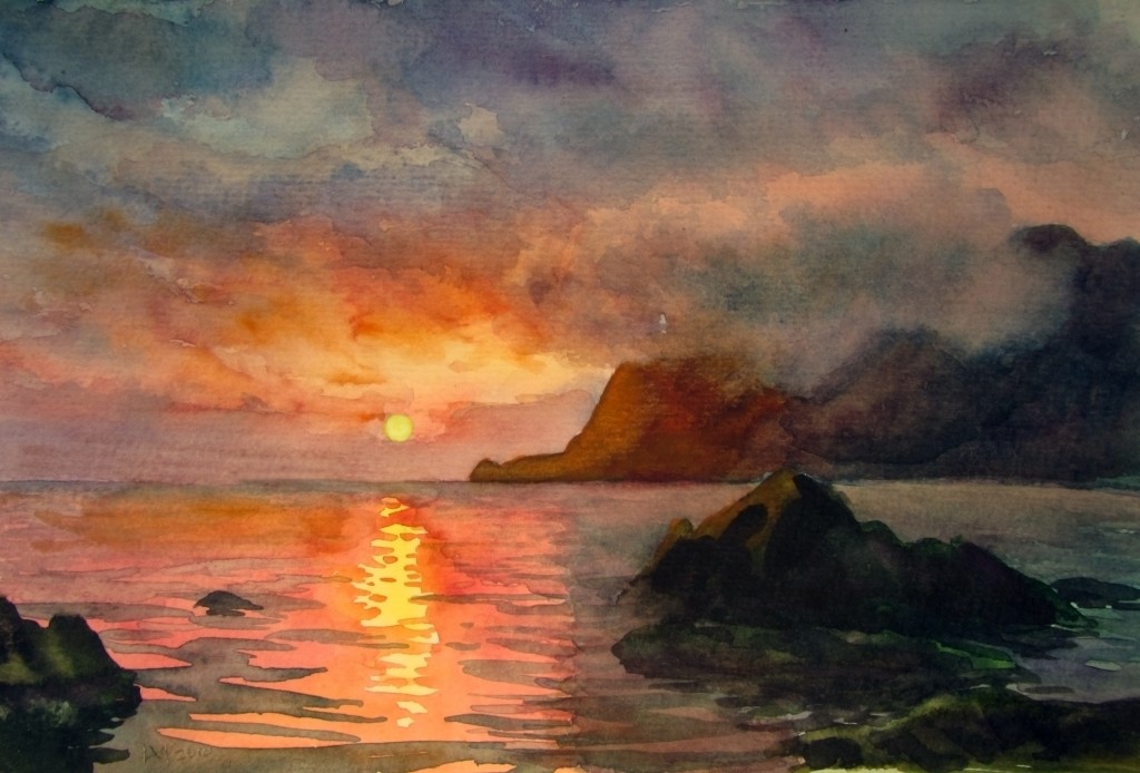 Painting of Sunset over Ocean at Artwalk in Newburyport, MA